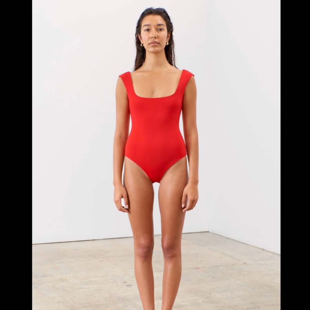 BNWT Mara Hoffman Persephone one piece in red coat size small